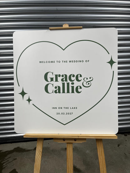 Personalised Engagement Party Welcome Sign – Custom Couple Names Board – Engagement Celebration Decor – Modern Heart Welcome Sign