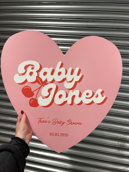 Personalised Baby Shower Welcome Sign – Retro “Baby Love” Heart Board – Custom Baby Shower Decor – Girl Baby Shower Sign