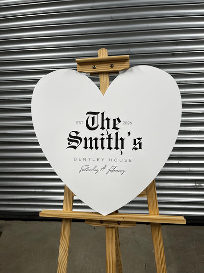 Personalised Wedding Welcome Sign – Modern Gothic Heart Board – Custom Couple Names Sign – Engagement or Wedding Decor
