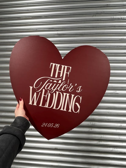 Personalised Wedding Welcome Sign – Elegant Burgundy Heart Board – Custom Surname Wedding Decor