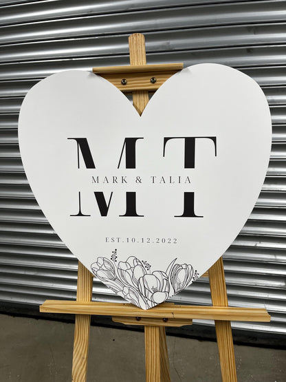 Personalised Heart Wedding Welcome Sign – Modern Engagement or Wedding Entrance Board