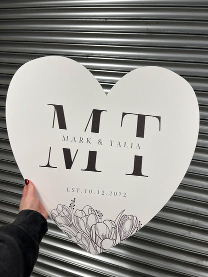 Personalised Heart Wedding Welcome Sign – Modern Engagement or Wedding Entrance Board