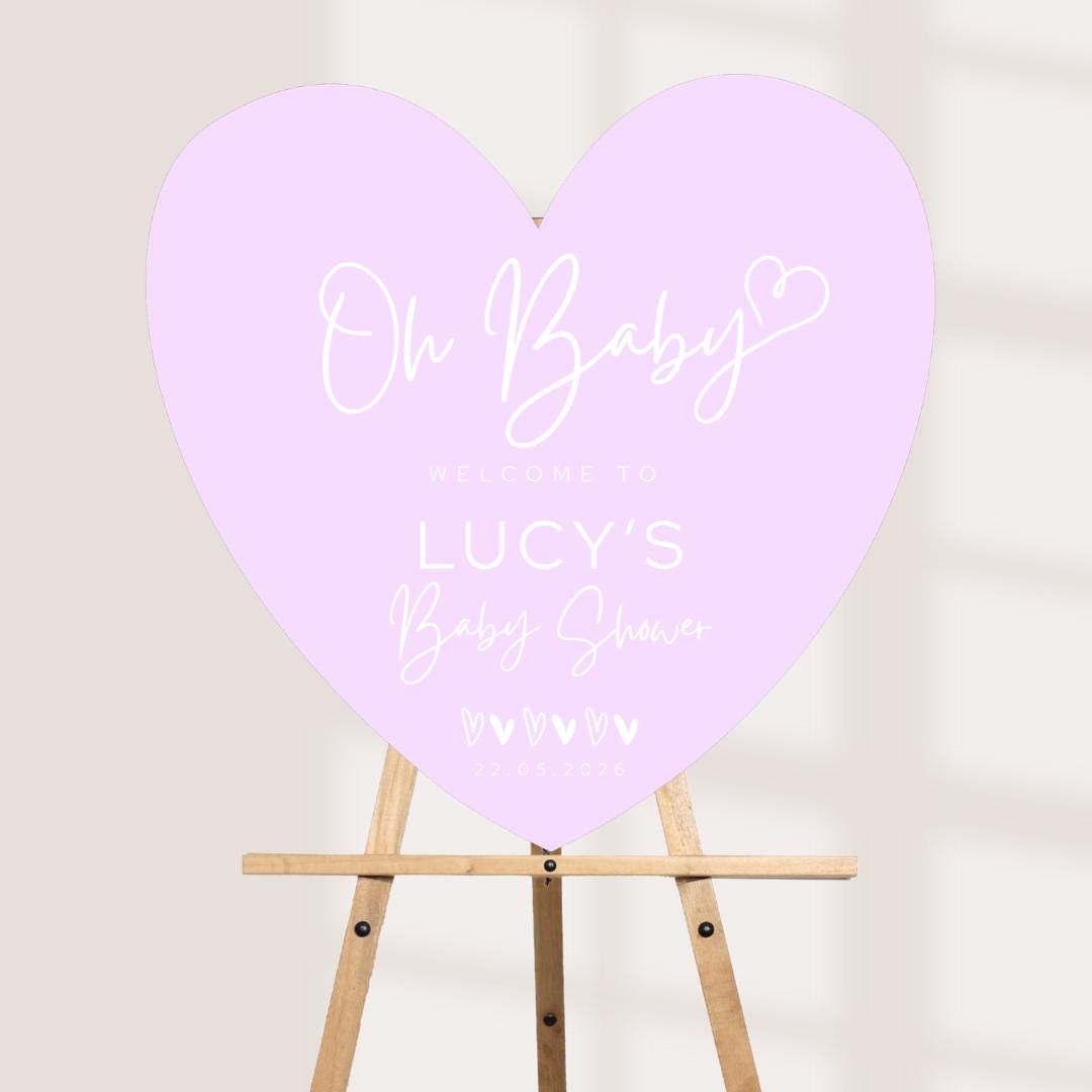 Personalised Baby Shower Welcome Sign | Custom Oh Baby Heart Board | Entrance Sign | Modern Baby Shower Decor | Available in 4 Colours