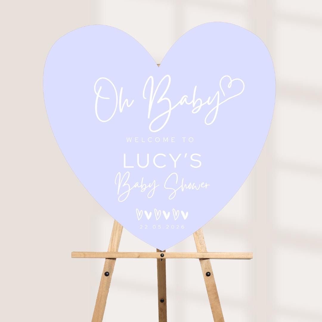 Personalised Baby Shower Welcome Sign | Custom Oh Baby Heart Board | Entrance Sign | Modern Baby Shower Decor | Available in 4 Colours