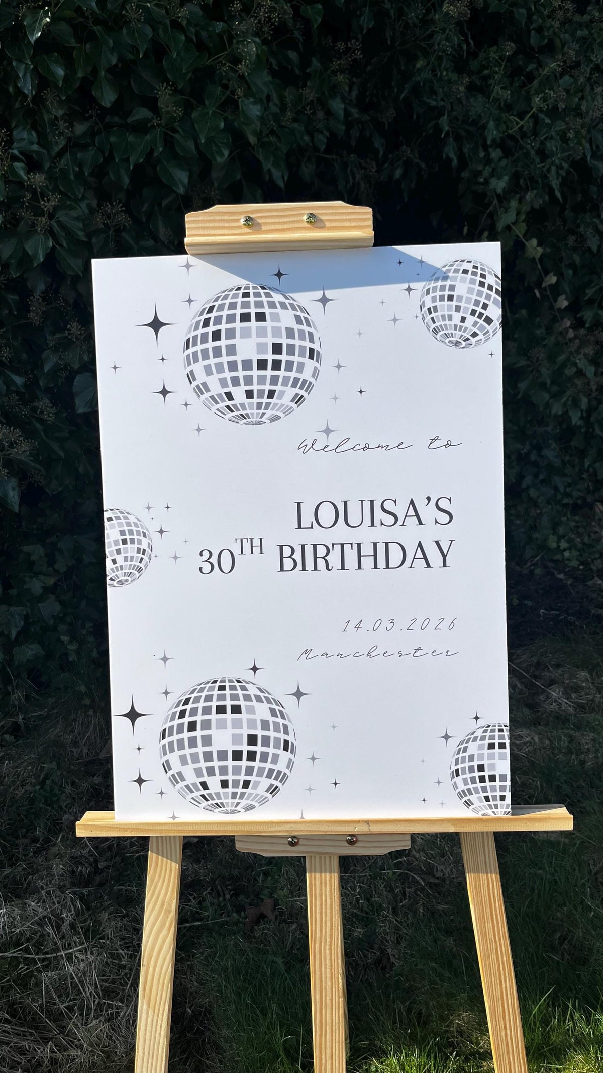 Personalised Disco Ball Birthday Welcome Board, 40th Birthday Party Sign, Custom Milestone Birthday Decor