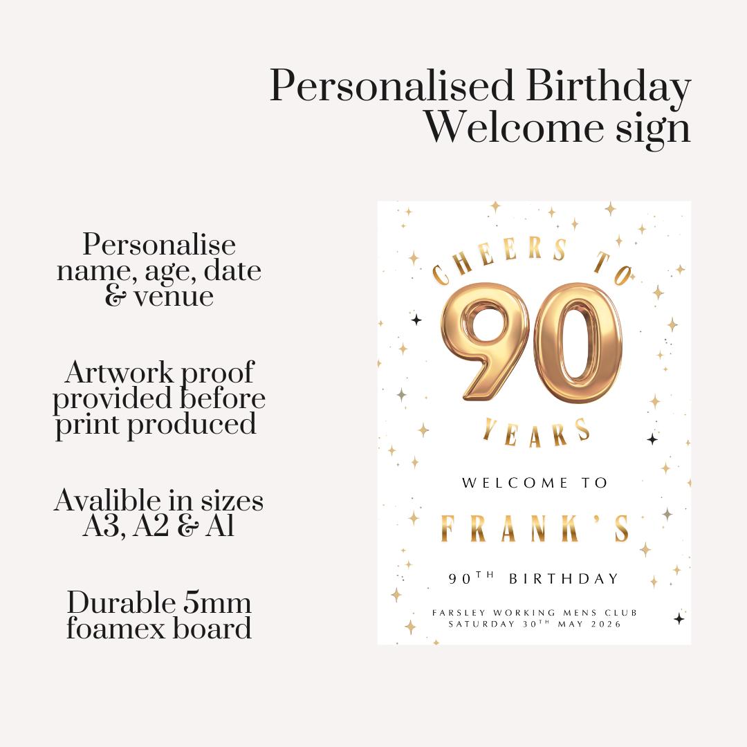 Personalised 90th Birthday Welcome Sign – Gold