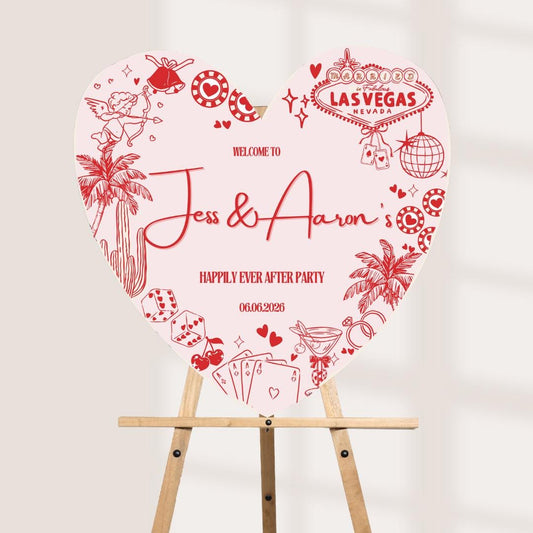 Personalised Vegas Wedding Welcome Board | Las Vegas Theme Heart Sign | Mr & Mrs Wedding Party Sign | Casino Style | Cus