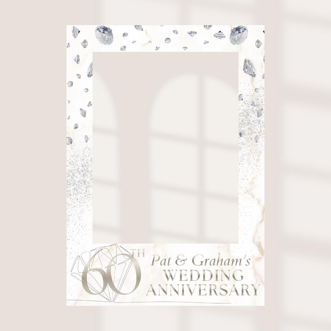 Diamond Wedding Anniversary Selfie Frame, Personalised 60th Anniversary Photo Booth Frame, Custom Anniversary Party Prop