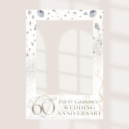 Diamond Wedding Anniversary Selfie Frame, Personalised 60th Anniversary Photo Booth Frame, Custom Anniversary Party Prop