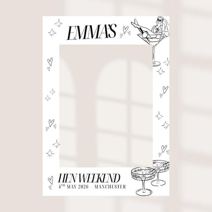 Personalised Cocktail Hen Party Selfie Frame, Chic Bachelorette Photo Booth Frame, Bride Martini Glass Hen Weekend Prop, Custom Hen Do Decor