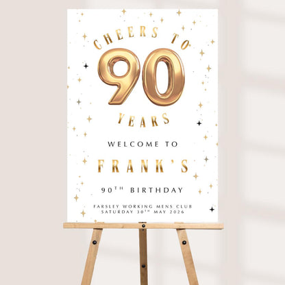 Personalised 90th Birthday Welcome Sign, Gold Birthday Party Welcome Board, Custom 90th Birthday Sign, Milestone Birthda