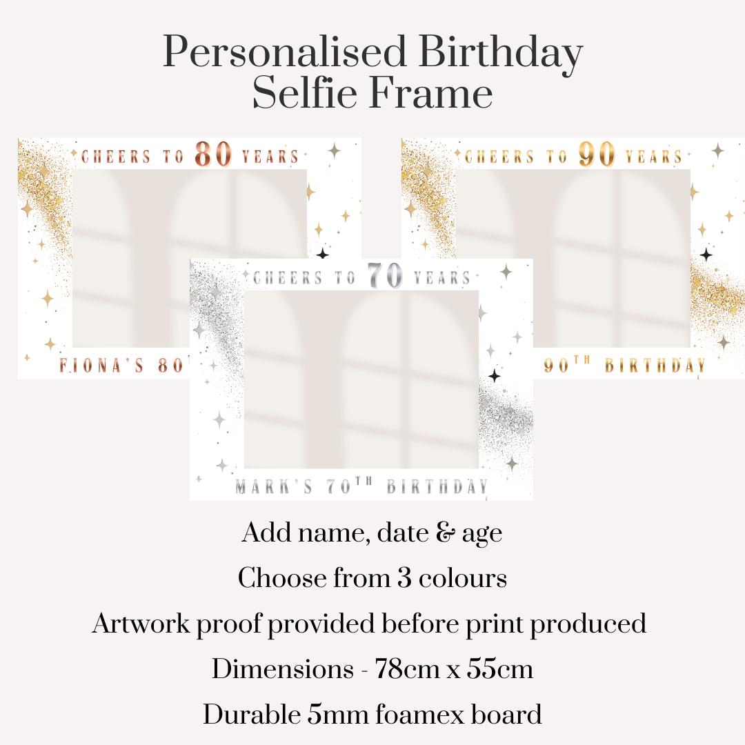 Personalised Birthday Selfie Frame, Cheers to 70 80 90 Years Photo Booth Frame, Custom Milestone Birthday Photo Prop, Birthday Selfie Frame