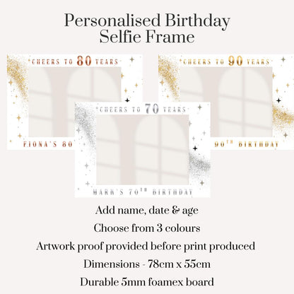Personalised Birthday Selfie Frame, Cheers to 70 80 90 Years Photo Booth Frame, Custom Milestone Birthday Photo Prop, Birthday Selfie Frame