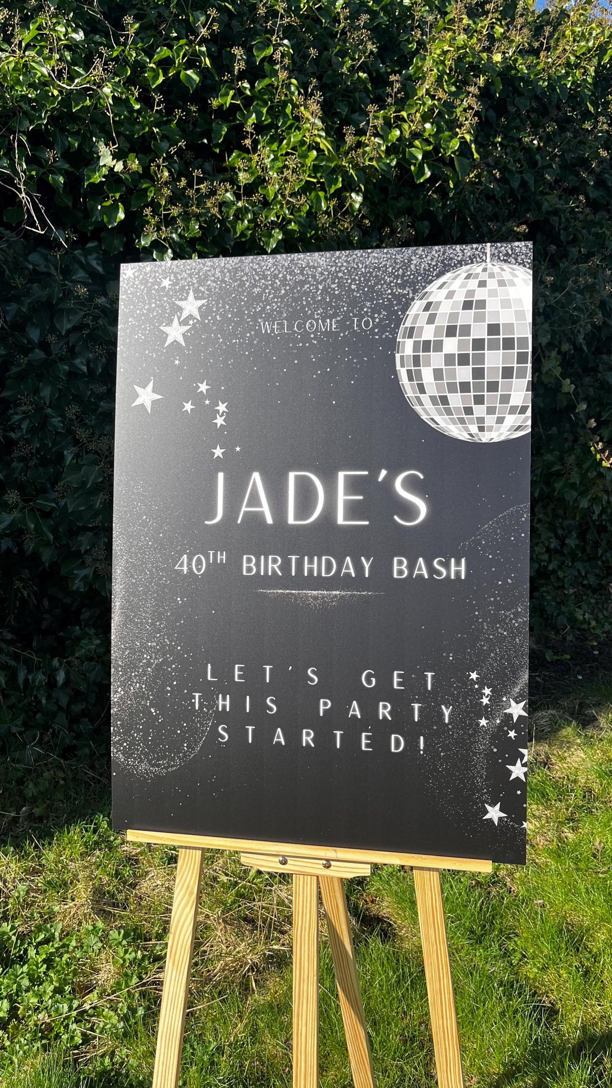 Personalised Milestone Birthday Welcome Board | Disco Birthday Sign | 30th 40th 50th Birthday Decor | Black & Silver Party Sign
