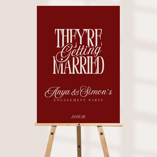 Red Engagement Welcome Board – Modern They’re Getting Married