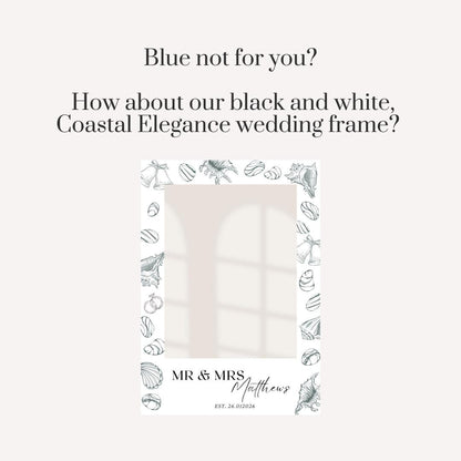 Personalised Beach Wedding Selfie Frame Sign, Coastal Elegance Wedding Photo Booth Frame, Seashell Wedding Decor, Custom Mr & Mrs Wedding