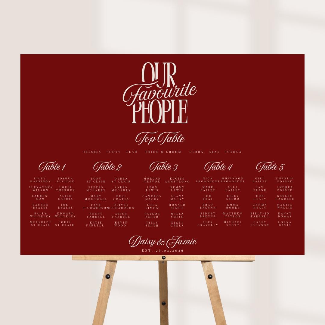 Personalised Wedding Seating Plan Board, Table Plan Sign, Custom Wedding Sign, Seating Chart A1 A2 A3 Landscape or Portrait x 3 Colours