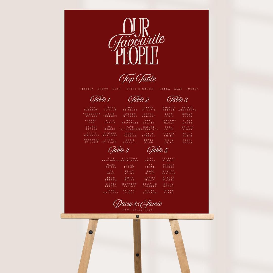 Personalised Wedding Seating Plan Board, Table Plan Sign, Custom Wedding Sign, Seating Chart A1 A2 A3 Landscape or Portrait x 3 Colours