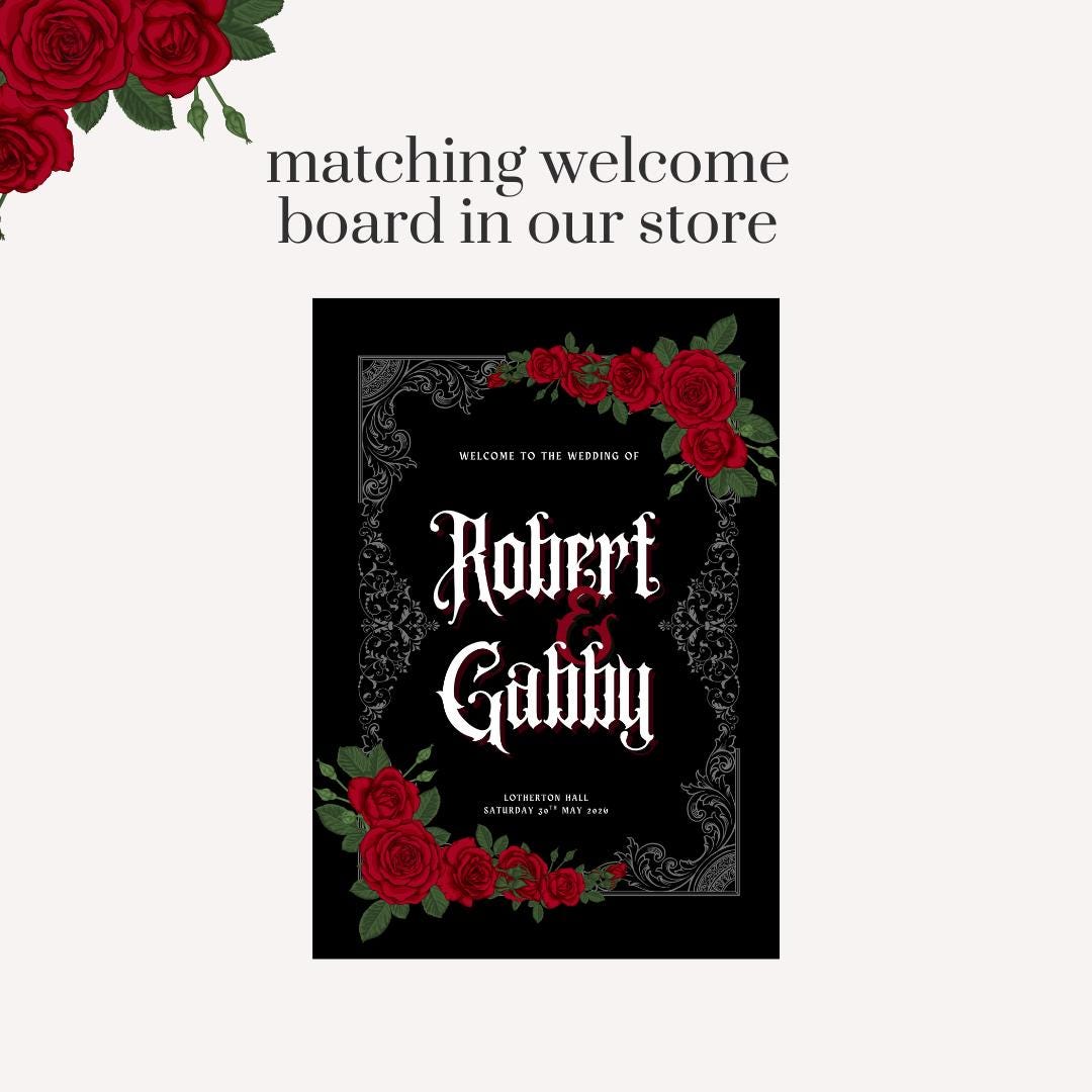 Gothic Wedding Selfie Frame, Personalised Black Rose Photo Booth Prop, Alternative Wedding Decor, Dark Romance Bride Groom Sign