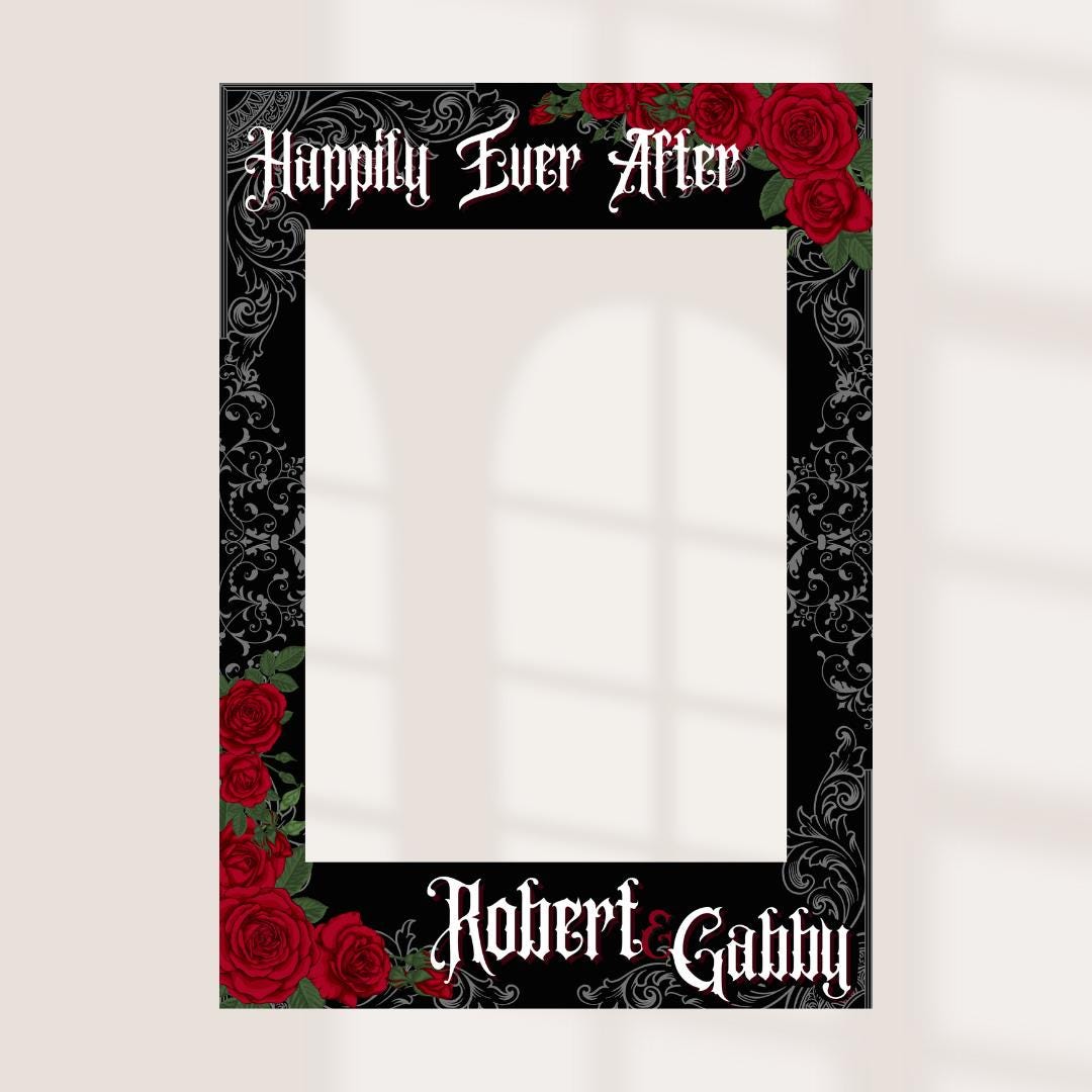 Gothic Wedding Selfie Frame, Personalised Black Rose Photo Booth Prop, Alternative Wedding Decor, Dark Romance Bride Gro