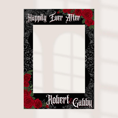 Gothic Wedding Selfie Frame, Personalised Black Rose Photo Booth Prop, Alternative Wedding Decor, Dark Romance Bride Gro