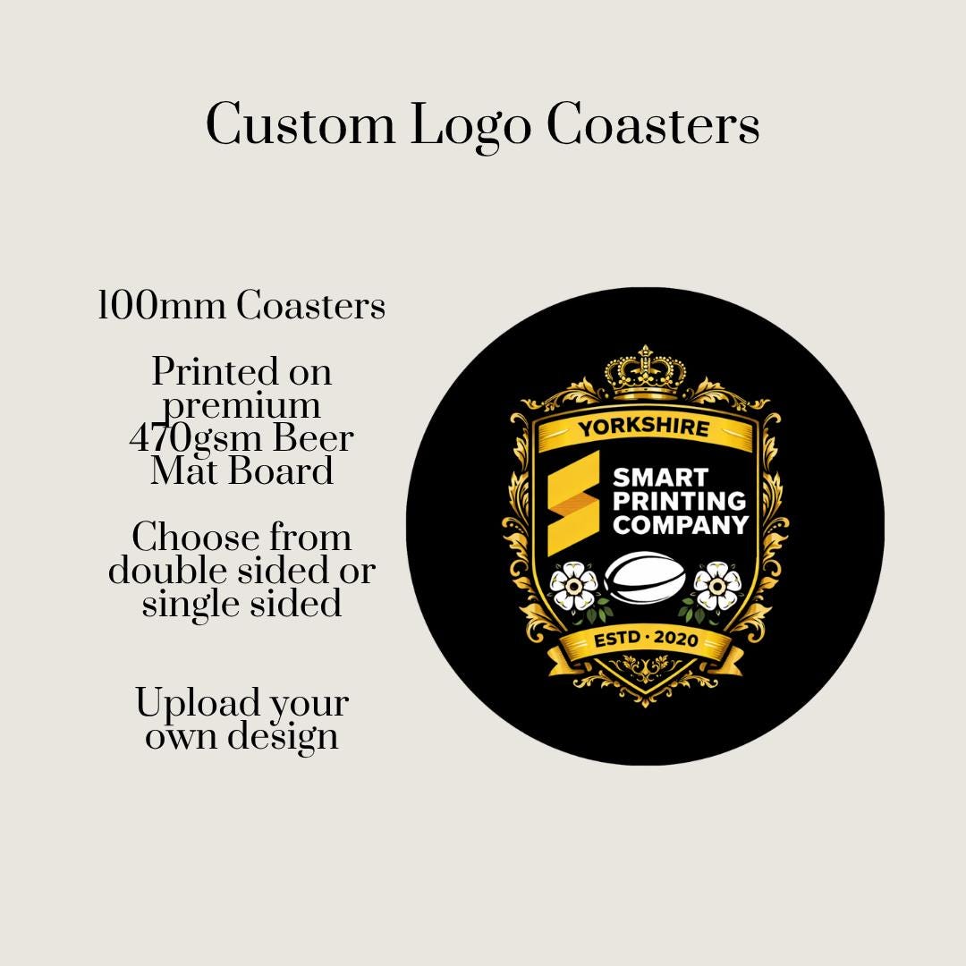 Custom Circle Logo Coasters | Personalised Beer Mats | Send Your Design | Branded Coasters for Business, Events, Weddings