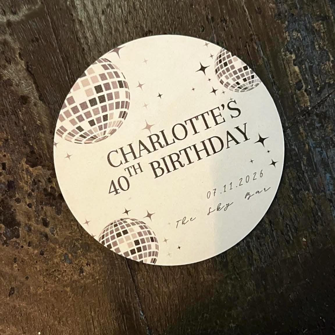Disco Ball Personalised Coasters | Birthday Party Coasters | Wedding Favours | Custom Name Age Date Beer Mats