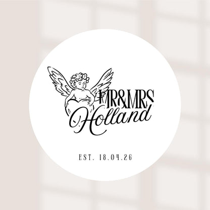 Cherub Wedding Coasters | Personalised Mr & Mrs Coasters | Elegant Wedding Favours | Names + Date Wedding Beer Mats