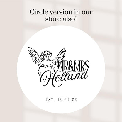 Cherub Wedding Coasters | Personalised Mr & Mrs Coasters | Romantic Wedding Favours | Names + Date Beer Mats | Square