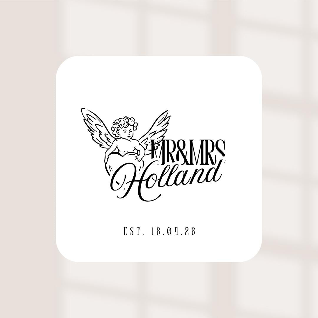 Cherub Wedding Coasters | Personalised Mr & Mrs Coasters | Romantic Wedding Favours | Names + Date Beer Mats | Square