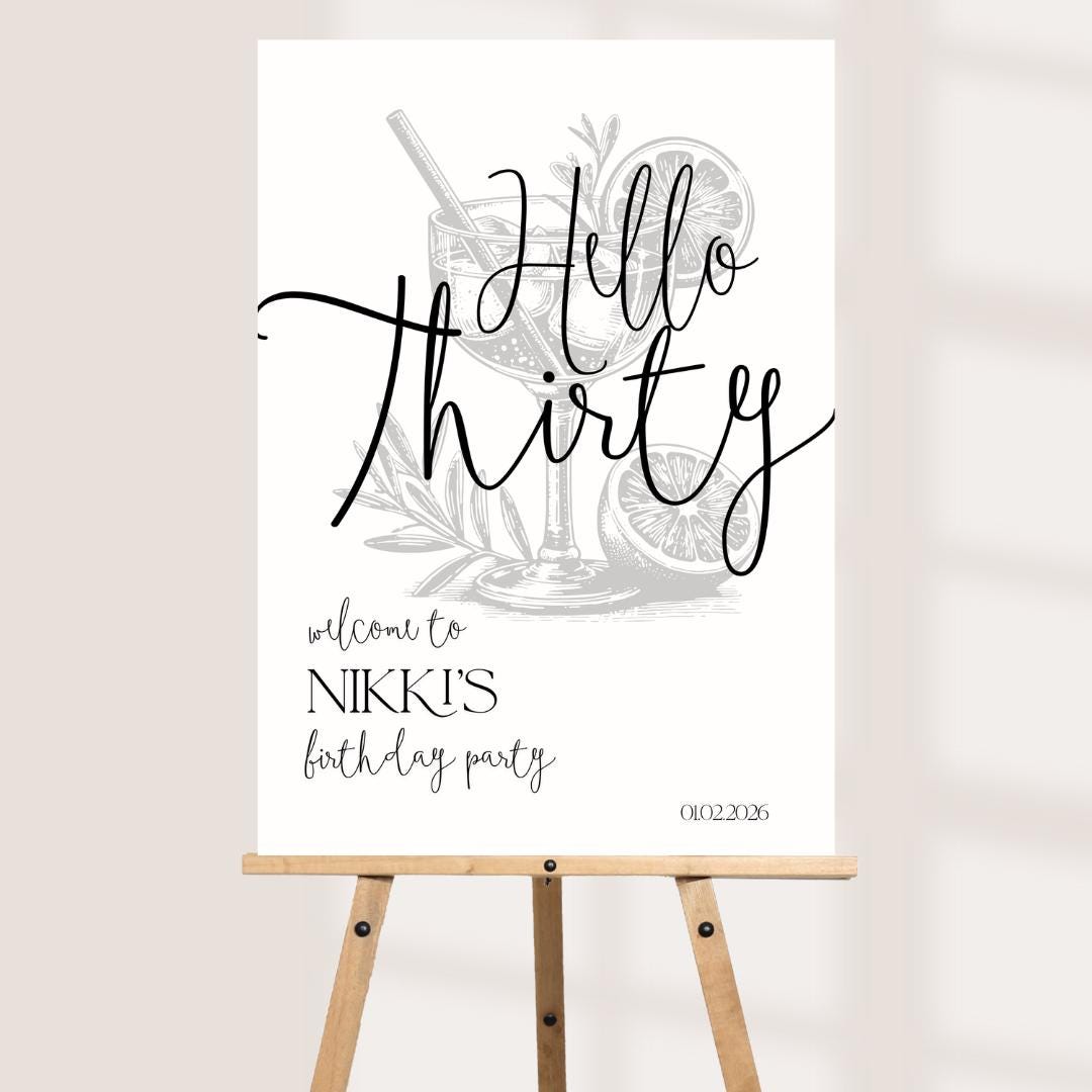 Cocktail Birthday Welcome Board, Personalised Martini Birthday Sign, Modern Milestone Party Decor, Custom Name Age Date 