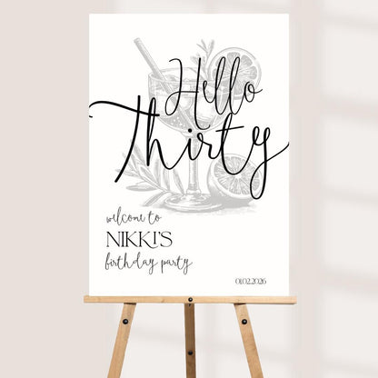 Cocktail Birthday Welcome Board, Personalised Martini Birthday Sign, Modern Milestone Party Decor, Custom Name Age Date 
