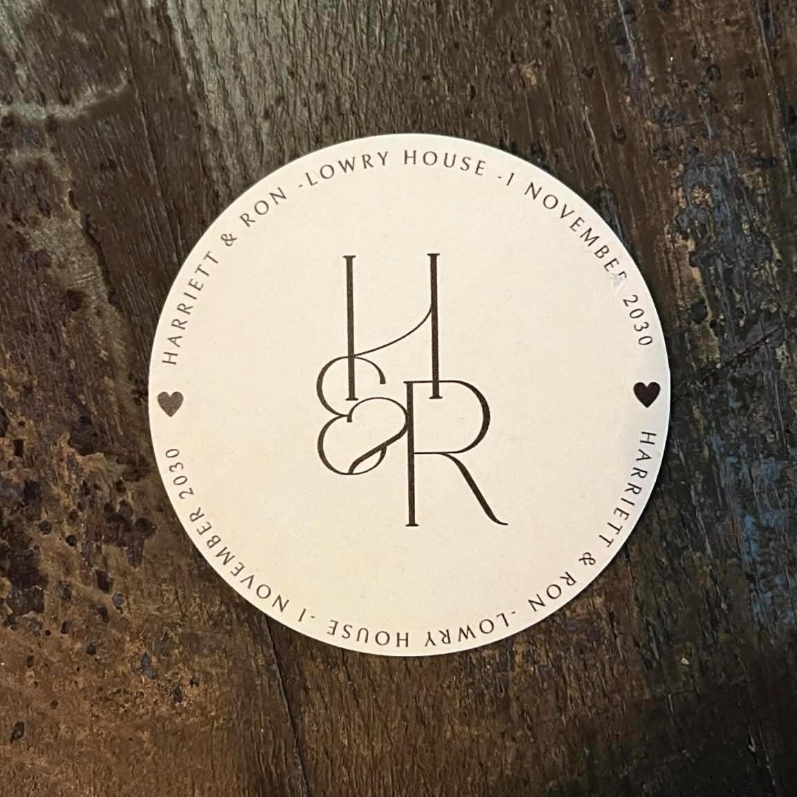 Monogram Wedding Coasters | Personalised Initials Coasters | Minimal Wedding Favours | Names Date Venue Beer Mats