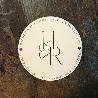 Monogram Wedding Coasters | Personalised Initials Coasters | Minimal Wedding Favours | Names Date Venue Beer Mats