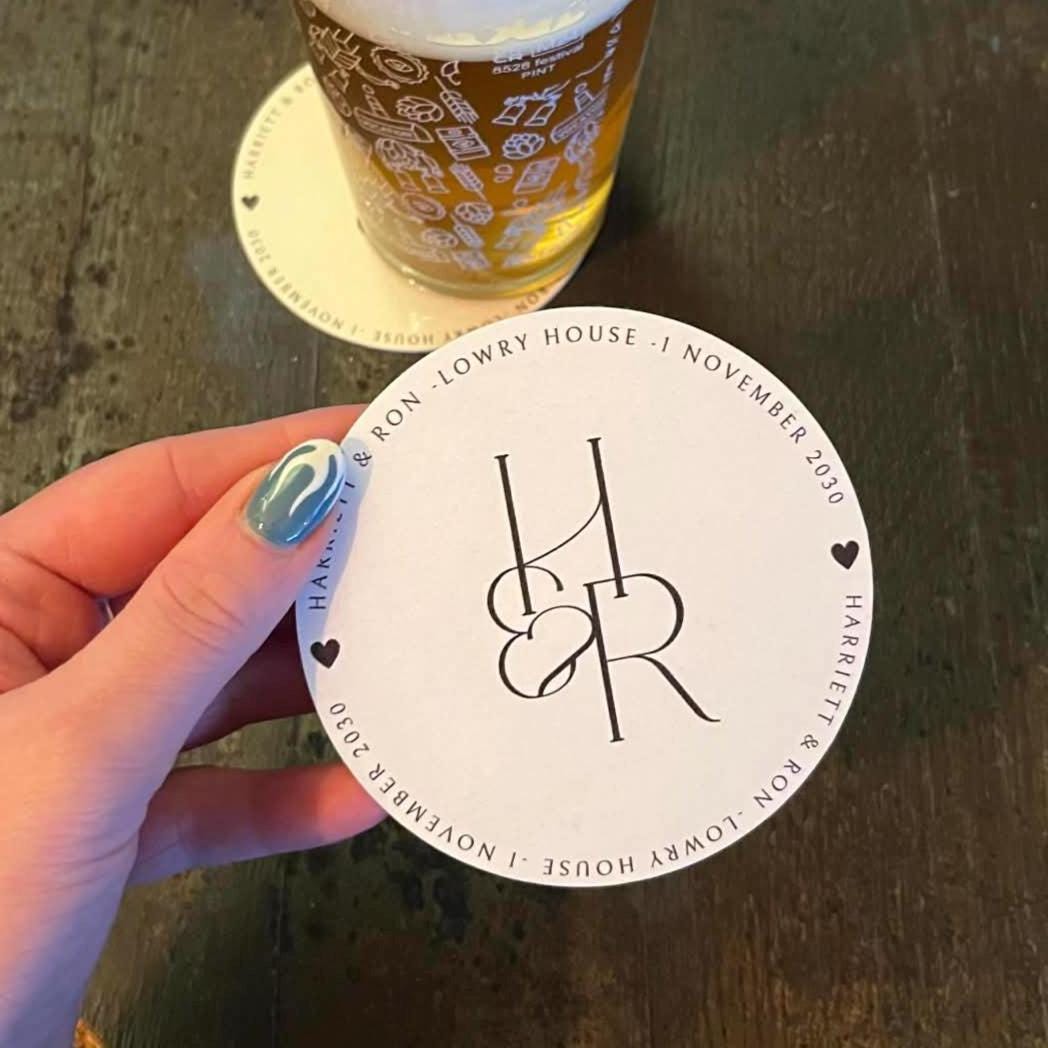 Monogram Wedding Coasters | Personalised Initials Coasters | Minimal Wedding Favours | Names Date Venue Beer Mats
