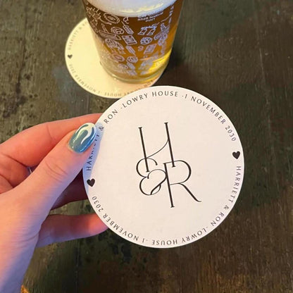 Monogram Wedding Coasters | Personalised Initials Coasters | Minimal Wedding Favours | Names Date Venue Beer Mats