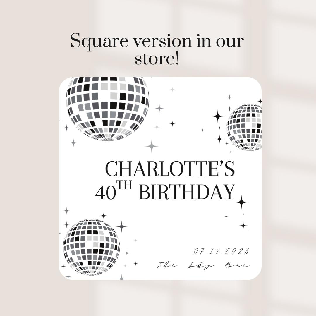 Disco Ball Personalised Coasters | Birthday Party Coasters | Wedding Favours | Custom Name Age Date Beer Mats