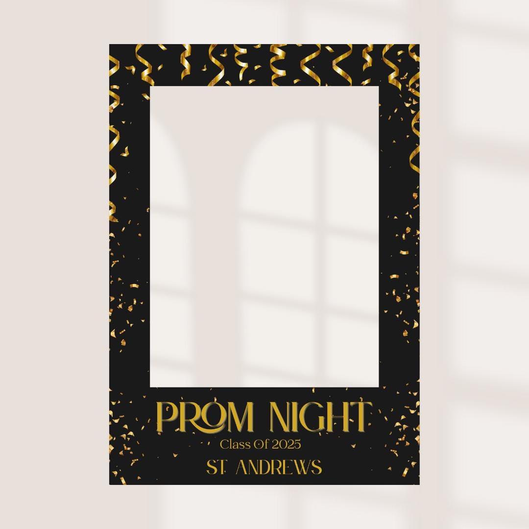 Printed Personalised Prom Selfie Frame | Black & Gold Foamex Photo Prop | Custom School Date | Class of 2026 Keepsake Si