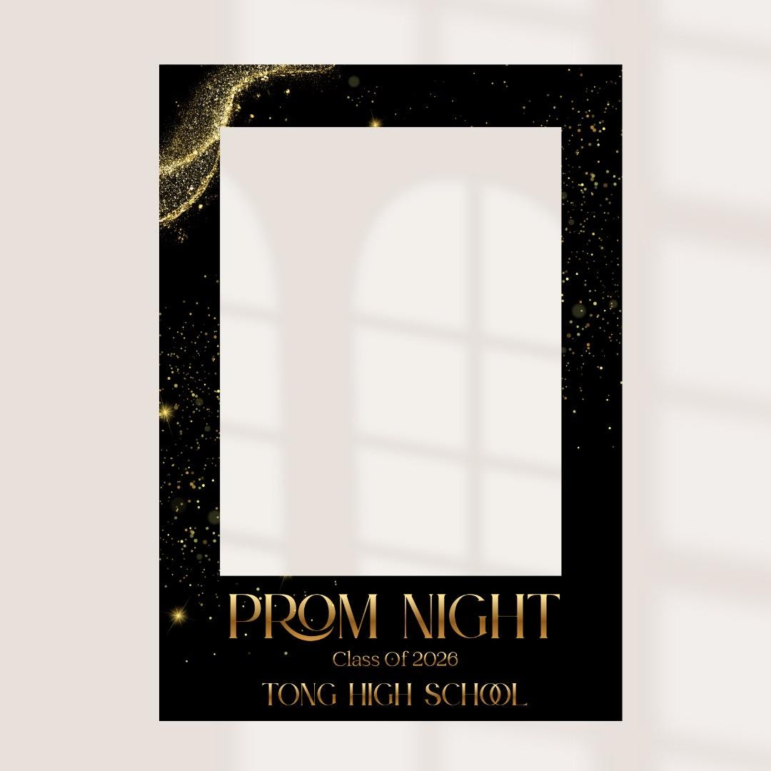 Printed Personalised Prom Selfie Frame | Black Gold or Silver | Class of 2026 | Custom School & Date | Foamex Photo Booth Prop 55x78cm