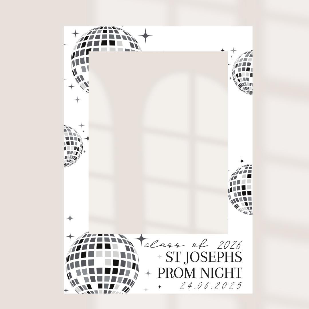Printed Personalised Prom Selfie Frame | Funky Disco Ball Design | Class of 2026 | Custom School & Date | Foamex Photo B