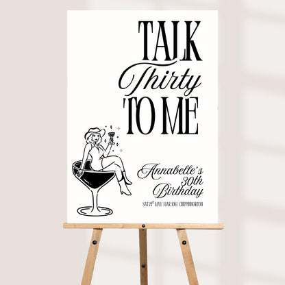 30th Birthday Welcome Board, Talk Thirty To Me Sign, Personalised Martini Birthday Party Decor, Custom Name Venue Date F