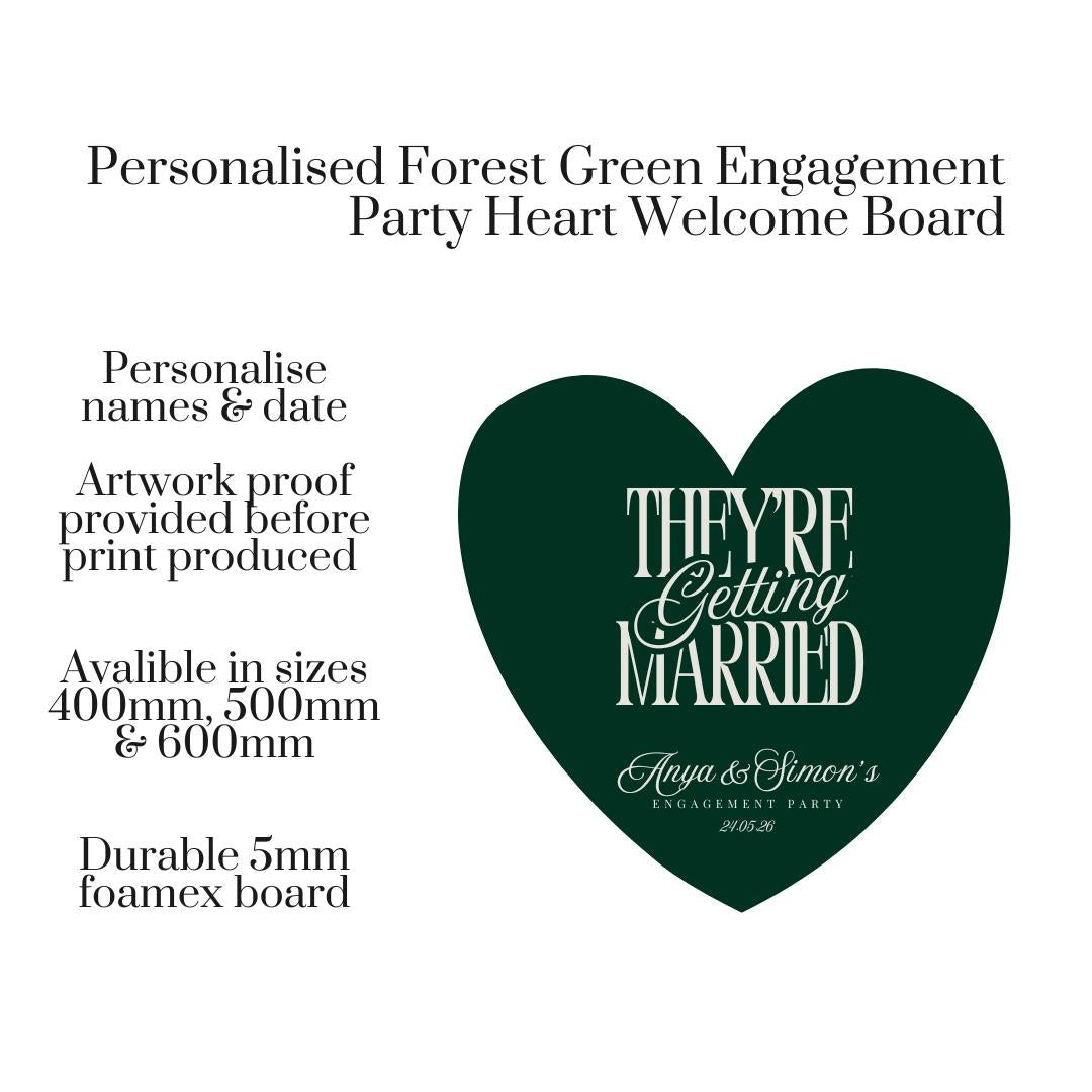 Personalised Wedding Welcome Sign – Deep Forrest Green Heart Board – Custom Surname Wedding Decor