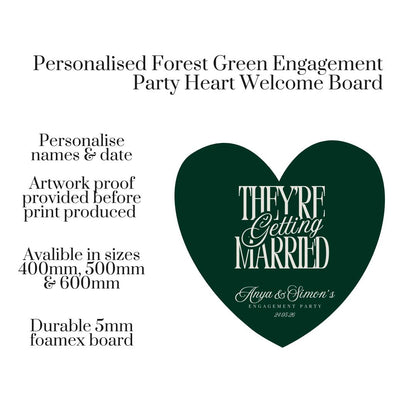 Personalised Wedding Welcome Sign – Deep Forrest Green Heart Board – Custom Surname Wedding Decor