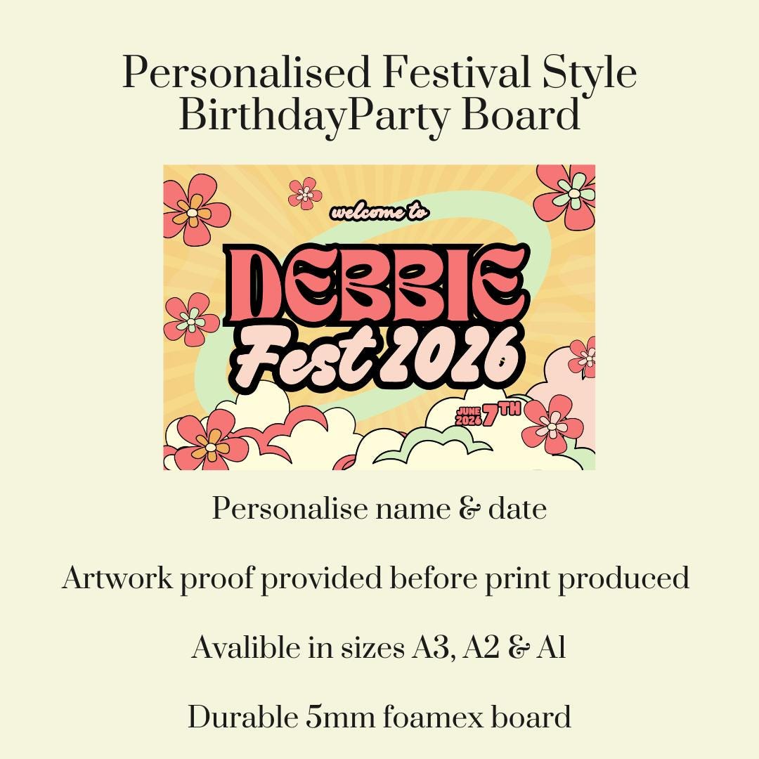Personalised Festival Birthday Welcome Sign, Groovy Party Board, Retro Birthday Party Decoration, Custom Birthday Sign, Festival Theme Party