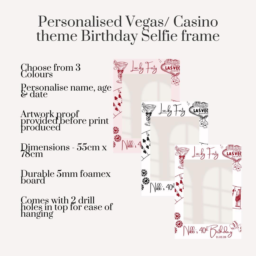 Personalised Vegas Selfie Frame, Casino Theme Photo Booth Frame, Birthday Party Selfie Frame, Las Vegas Party Prop, 18th 21st 30th 40th