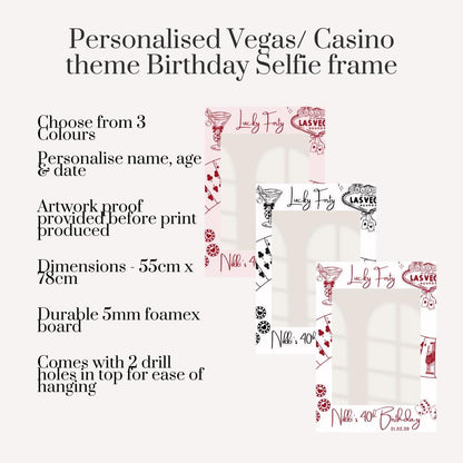 Personalised Vegas Selfie Frame, Casino Theme Photo Booth Frame, Birthday Party Selfie Frame, Las Vegas Party Prop, 18th 21st 30th 40th
