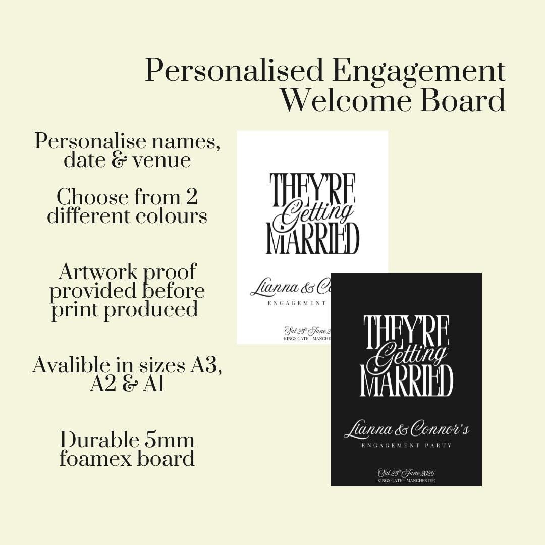 Personalised Engagement Party Welcome Sign – They’re Getting Married