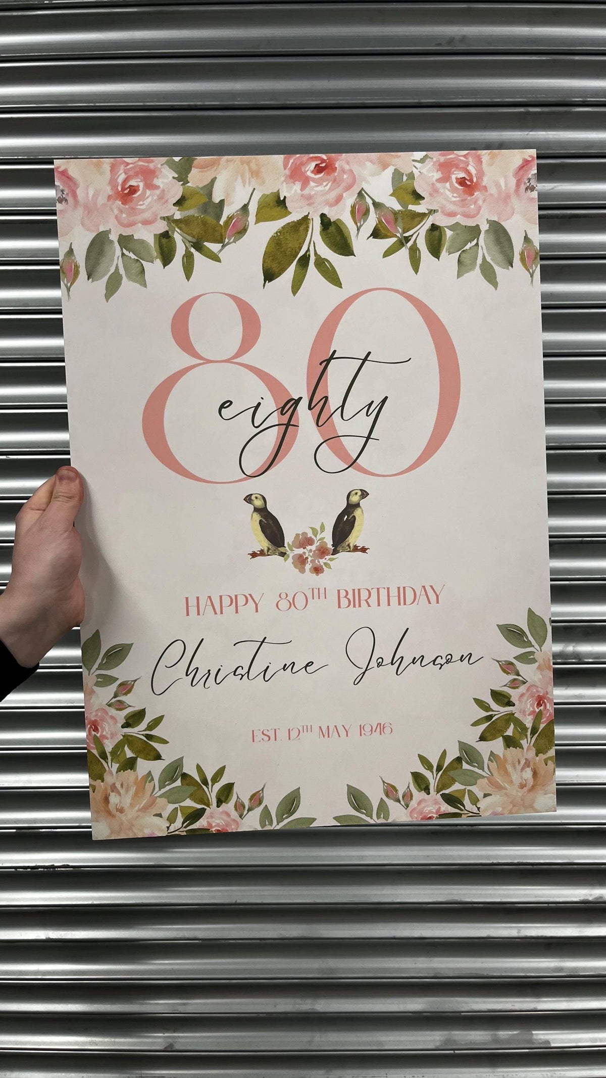 Personalised 80th Birthday Welcome Sign, Floral Birthday Party Board, Custom Milestone Birthday Decoration, Elegant Birthday Sign, Any Age