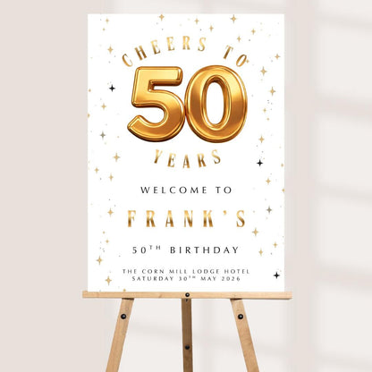 Personalised 50th Birthday Welcome Sign, Gold 50 Birthday Board, Custom Milestone Birthday Sign, 50th Party Welcome Boar