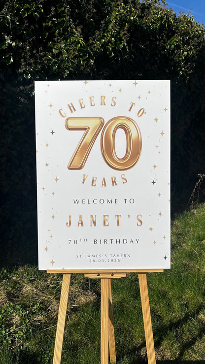 Personalised 70th Birthday Welcome Sign, Gold 70 Birthday Board, Custom Milestone Birthday Sign, 70th Party Welcome Board Decor